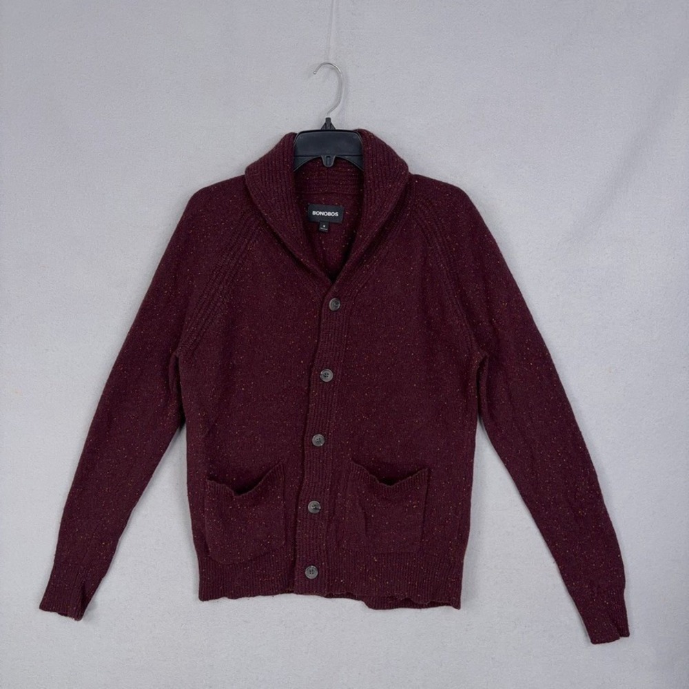 Bonobos Cardigan Mens Medium Burgundy Speckled Shawl Collar Wool Blend Preppy
